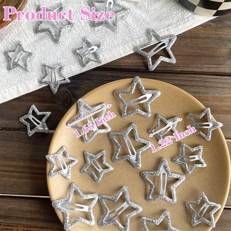 Seneeel 20 PCS Sparkling 1.22" and 1.65"Star Hair Clips Snap Hair Accessories Non Slip Clips for Girls Women Y2K Accessories Silver Metal Hair Clip Hair Barrettes - Image 2